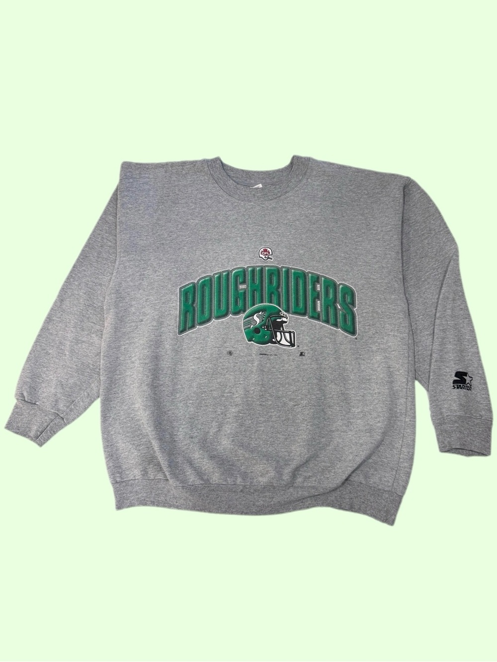 Vintage 90s Starter Roughriders CFL Football Graphic Crewneck Grey Medium